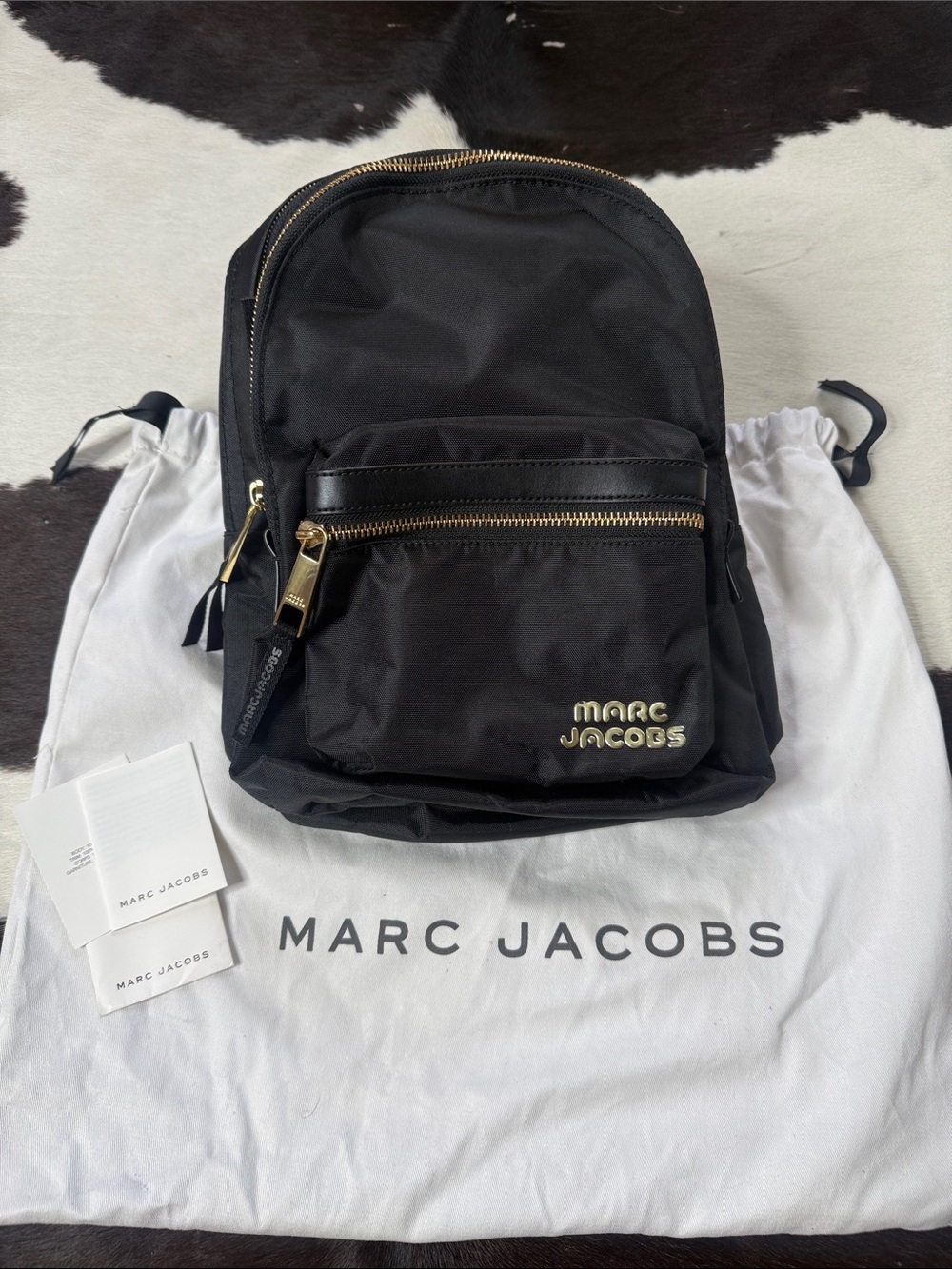 Marc Jacobs Black Nylon Mini Backpack with Gold Hardware Accents